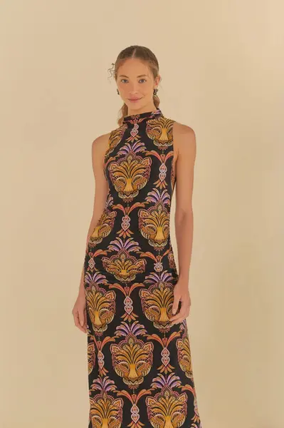 VESTIDO FARM MIDI PANTERA BOHO