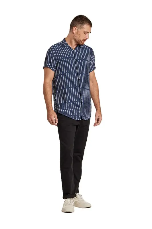 CAMISA EMPTY VISCOSE LINES AZUL MARINHO