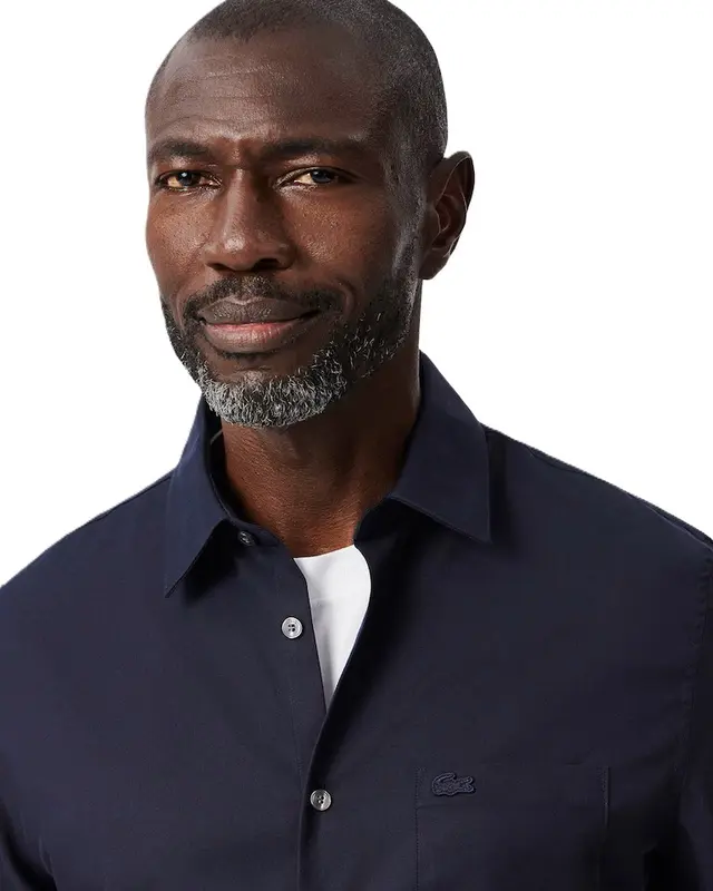 CAMISA LACOSTE REGULAR FIT POPELINE AZUL ESCURO