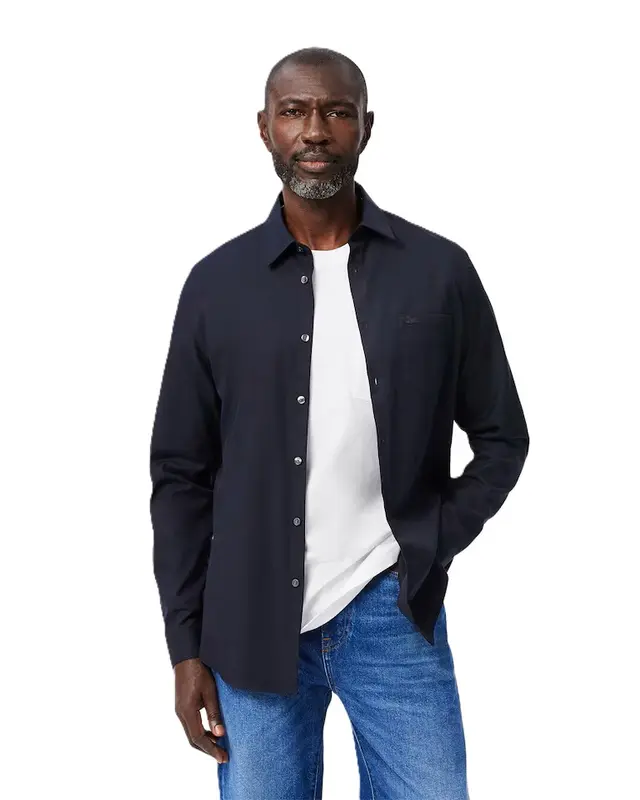 CAMISA LACOSTE REGULAR FIT POPELINE AZUL ESCURO
