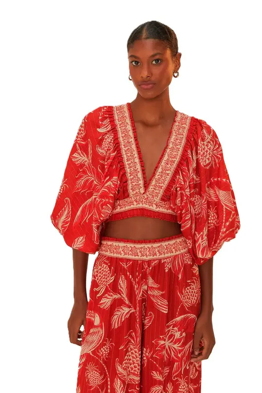 BLUSA FARM FRANZIDA AMALFI AMALFI/VERMELHO ESPLENDOR