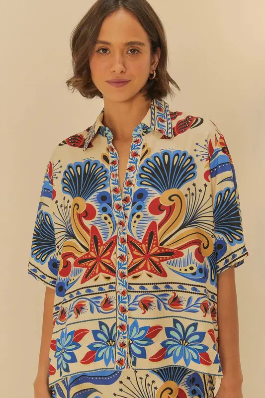 CAMISA FARM SONHO DE MAR SONHO DE MAR/BEGE AMBROSIA