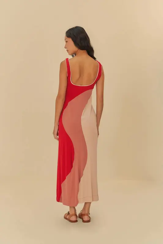 VESTIDO FARM RECORTES PATCH CREPE VERMELHO MELANCIA