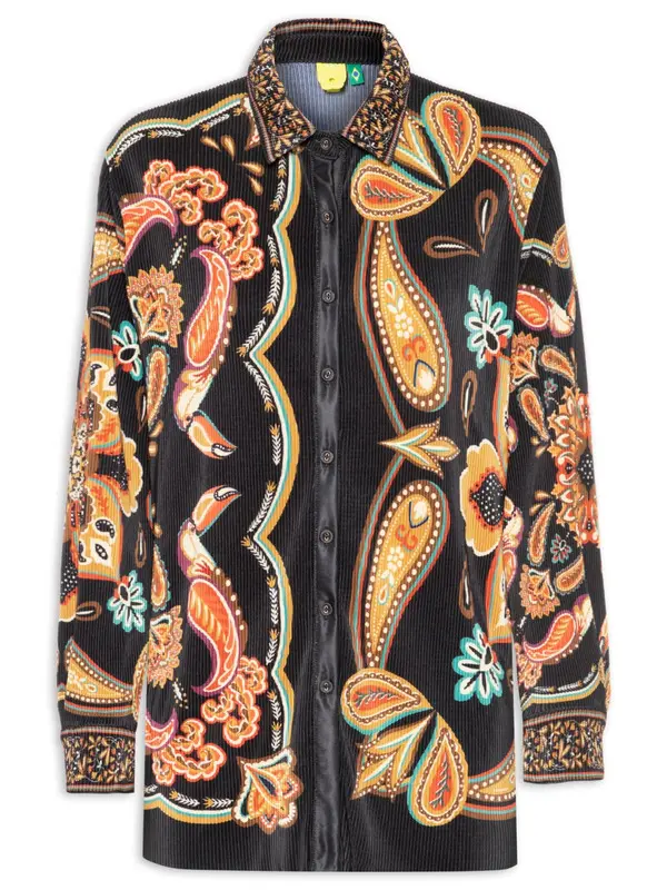CAMISA FARM PLISSADA LENCO BOHO LENCO BOHO/PRETO