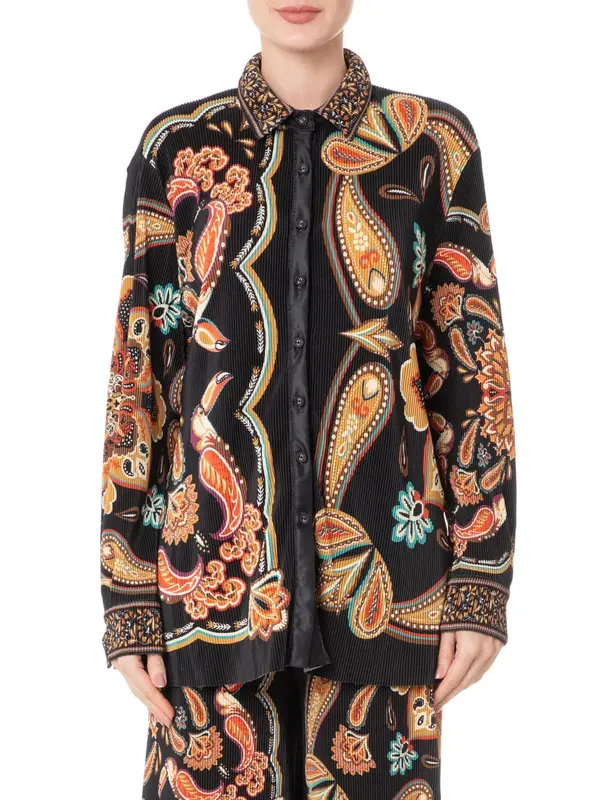 CAMISA FARM PLISSADA LENCO BOHO LENCO BOHO/PRETO