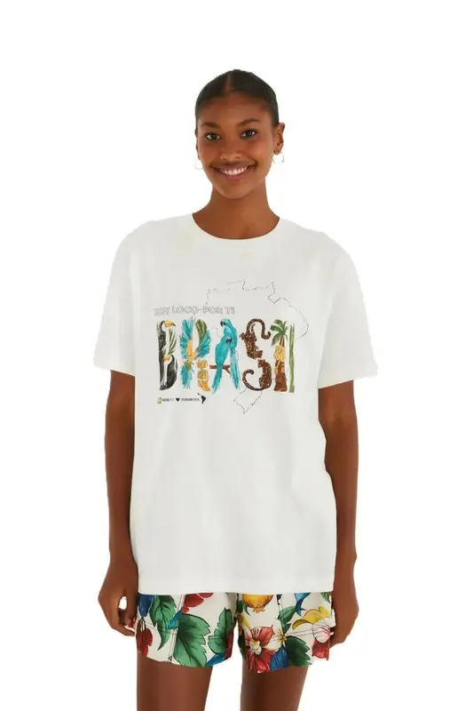 CAMISETA FARM MEDIA SOY BRASIL OFF WHITE