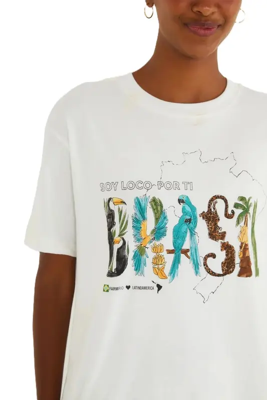CAMISETA FARM MEDIA SOY BRASIL OFF WHITE