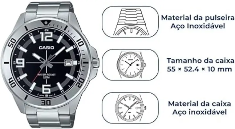 RELOGIO CASIO MTC-100D-1BVDF-SC PRATA