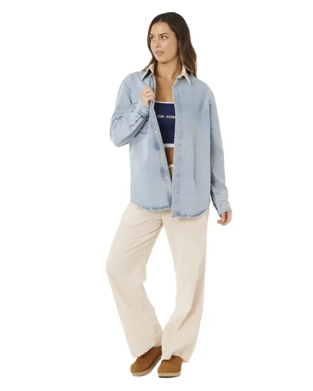 JAQUETA RIP CURL SURF SIDE RELAXED DENIM WASHED BLUE