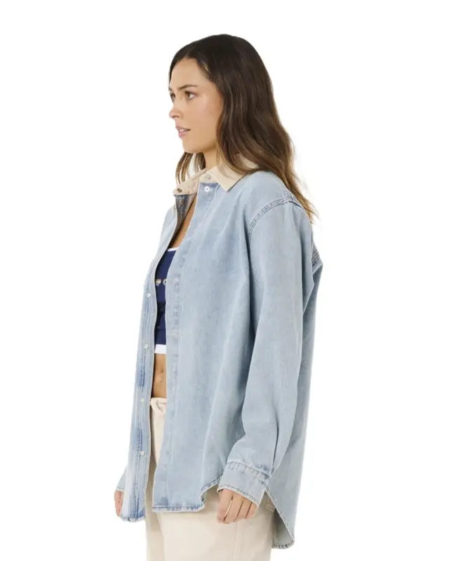 JAQUETA RIP CURL SURF SIDE RELAXED DENIM WASHED BLUE