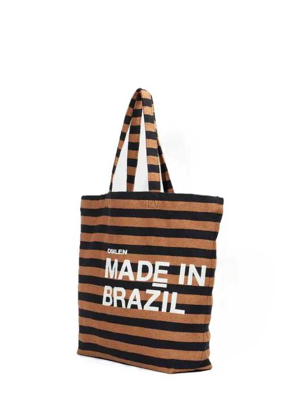 BOLSA OSKLEN TOTE MADE IN BRAZIL BLACK STRIPES CAQUI/PRETO