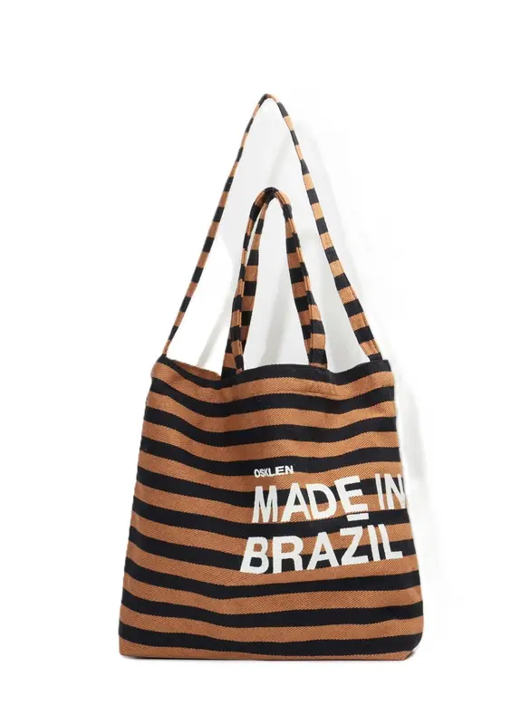BOLSA OSKLEN TOTE MADE IN BRAZIL BLACK STRIPES CAQUI/PRETO